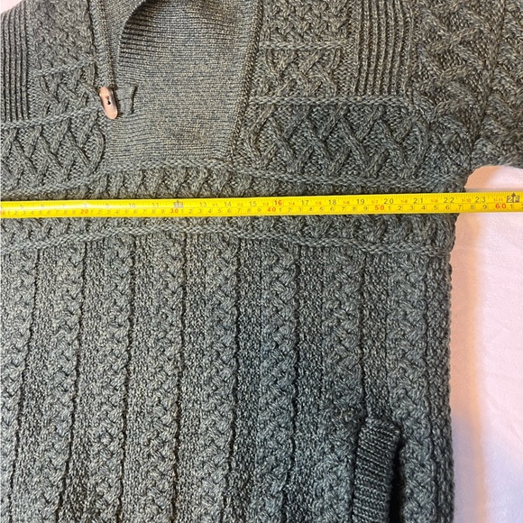 Aran Crafts Irish Cable Knit Forest Green Shawl Collar Sweater 100% Merino Wool - Picture 14 of 14